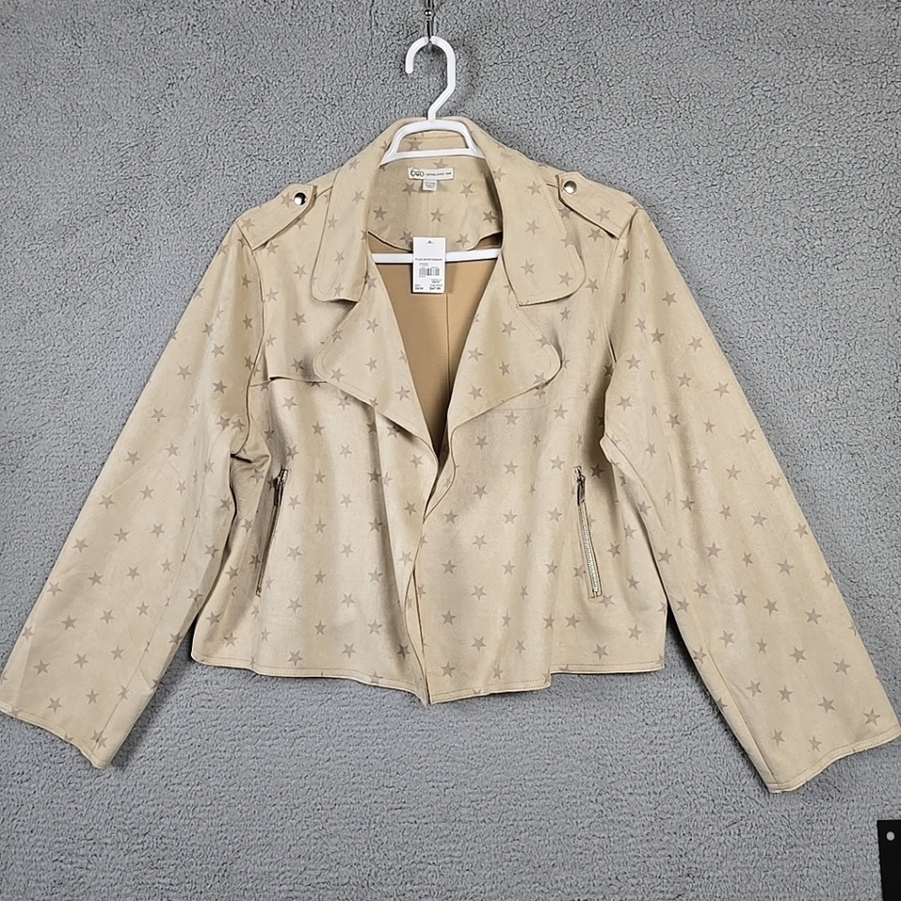 Cato Jacket Cardigan Plus Sz 22/24W Beige/Star Open Draped Front Faux Suede
